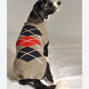 Cozy grey Argyle Dog Sweater -